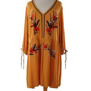 City Chic XS Sz 14 Goldenrod Embroidered Dress Above knee V Neck